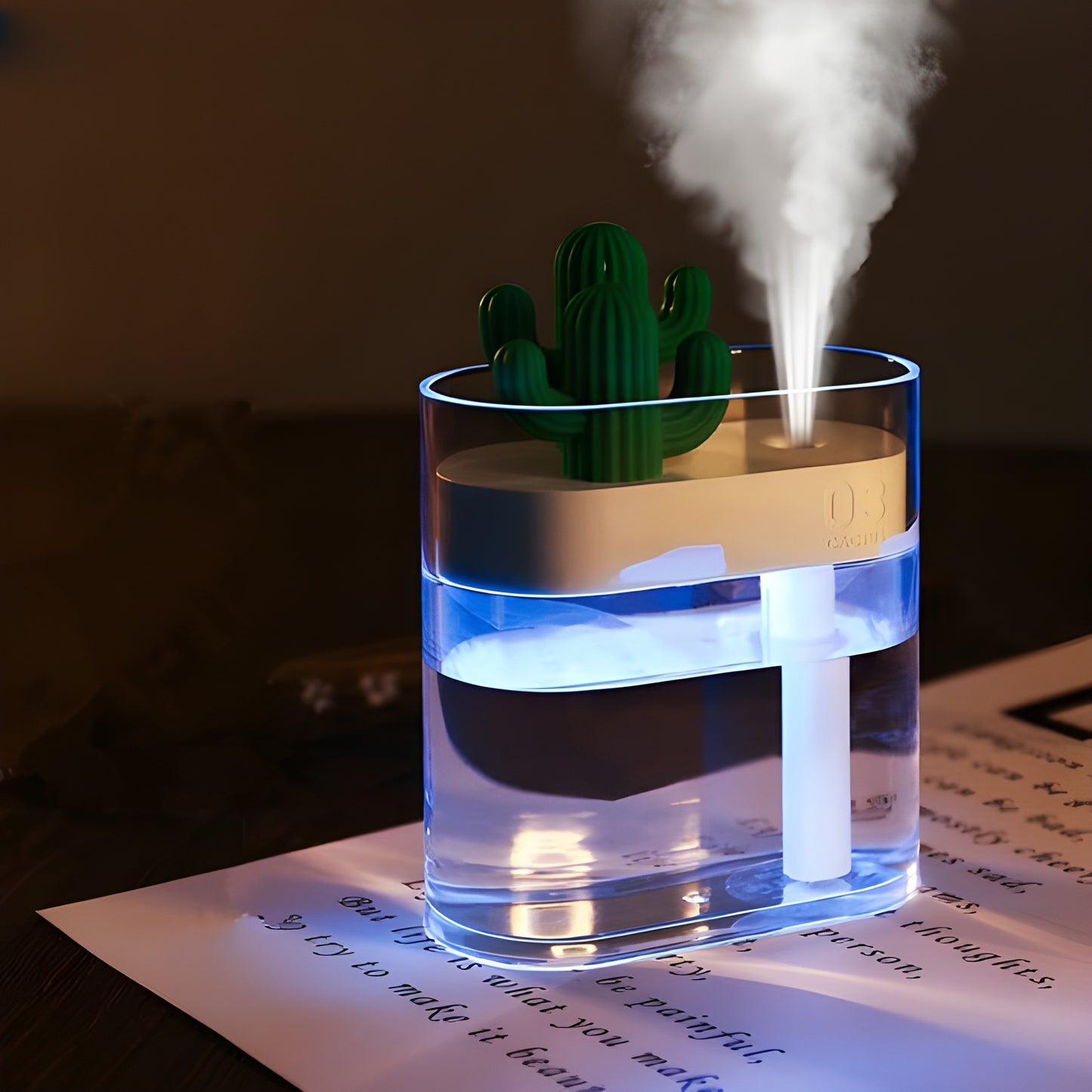 160ML Ultrasonic Air Humidifier & Aroma Diffuser – USB Essential Oil Diffuser, Clear Cactus Design, Car Purifier, Anion Mist Maker
