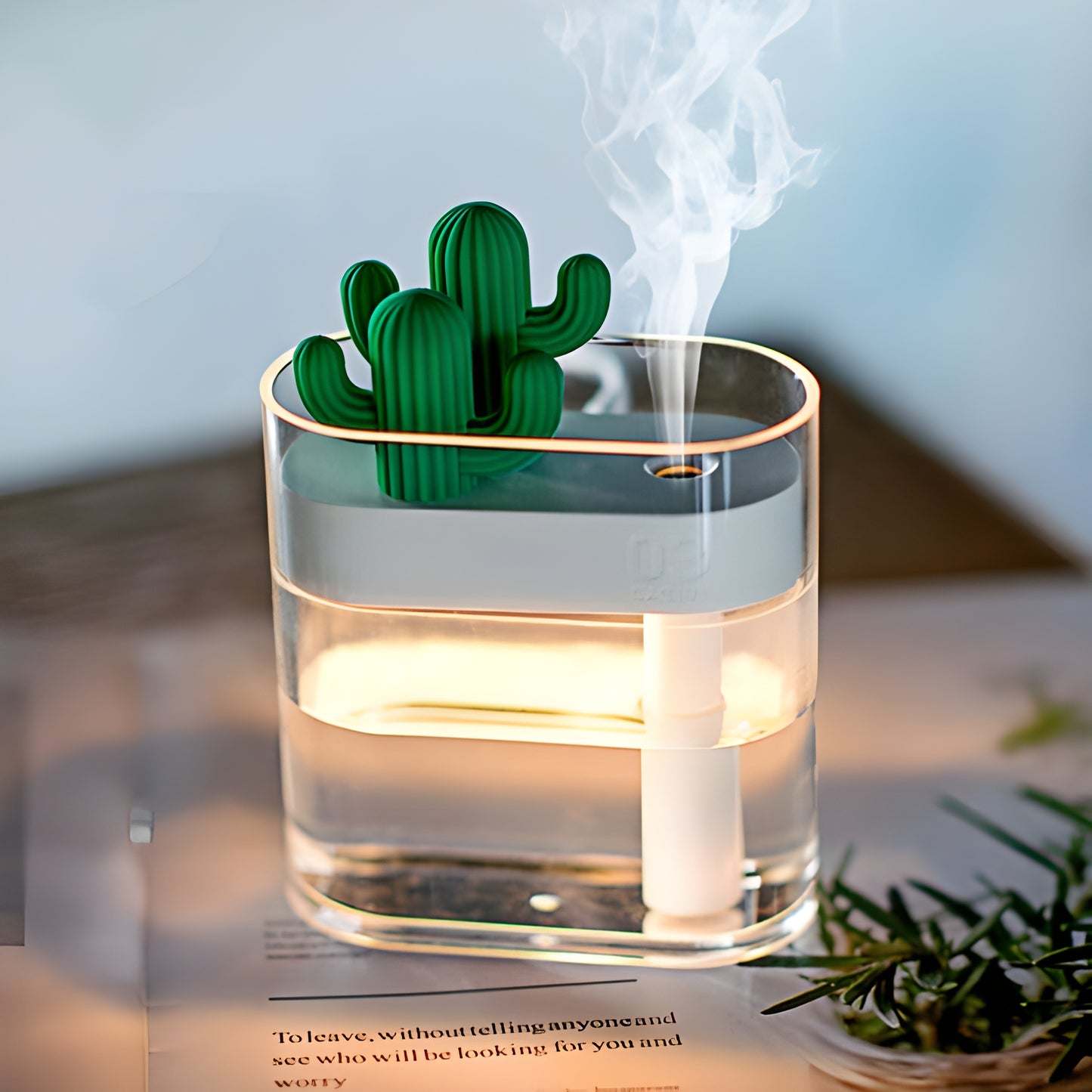 160ML Ultrasonic Air Humidifier & Aroma Diffuser – USB Essential Oil Diffuser, Clear Cactus Design, Car Purifier, Anion Mist Maker
