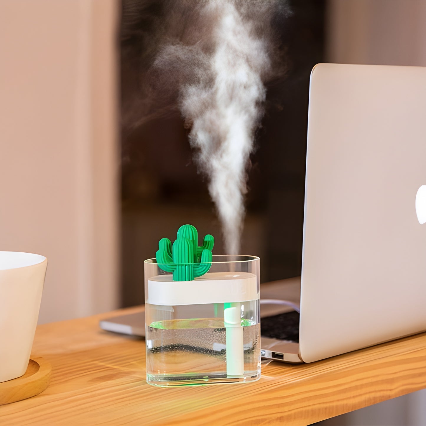 160ML Ultrasonic Air Humidifier & Aroma Diffuser – USB Essential Oil Diffuser, Clear Cactus Design, Car Purifier, Anion Mist Maker