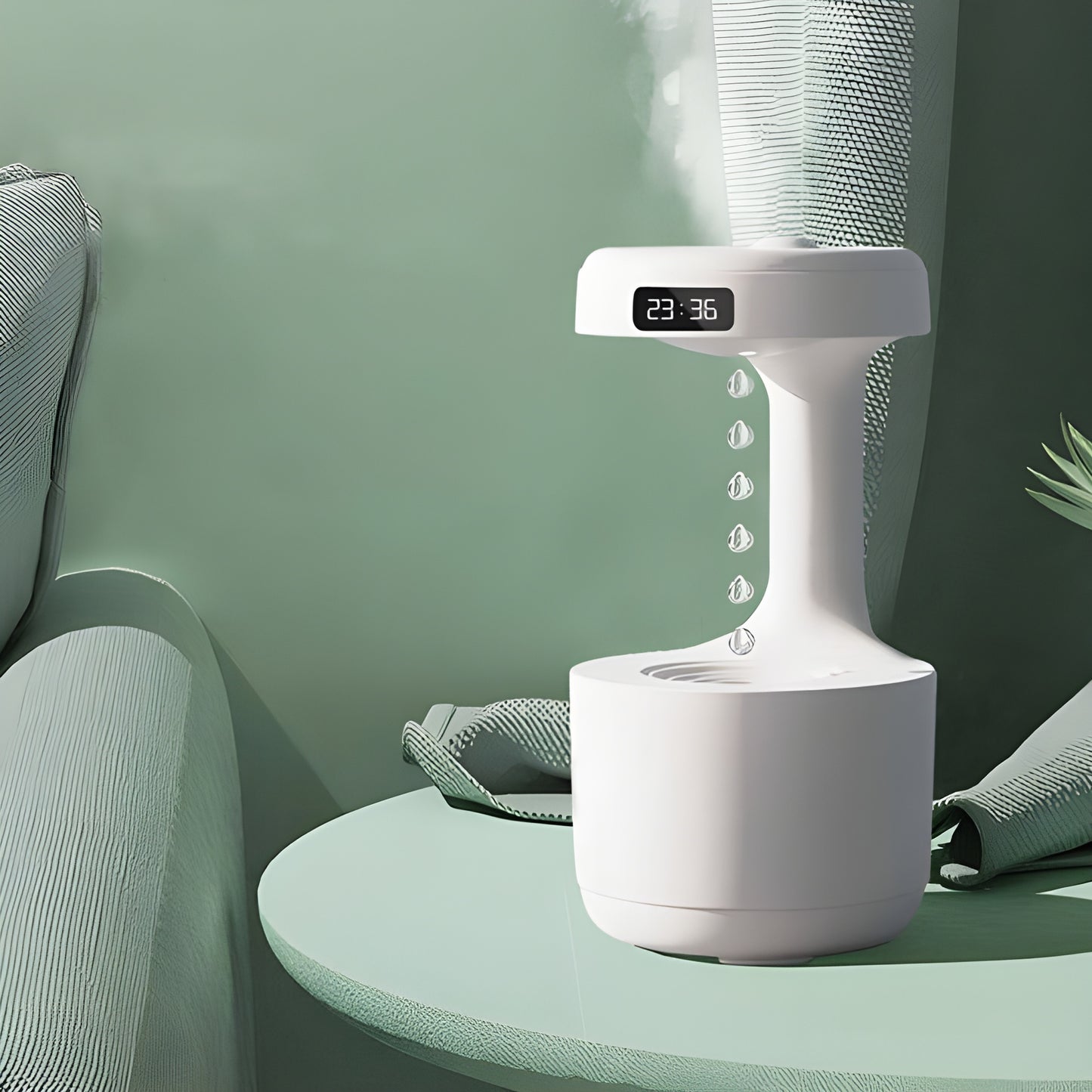 800ml LED Water Drop Anti-Gravity Humidifier & Diffuser with Clock Display | USB Powered