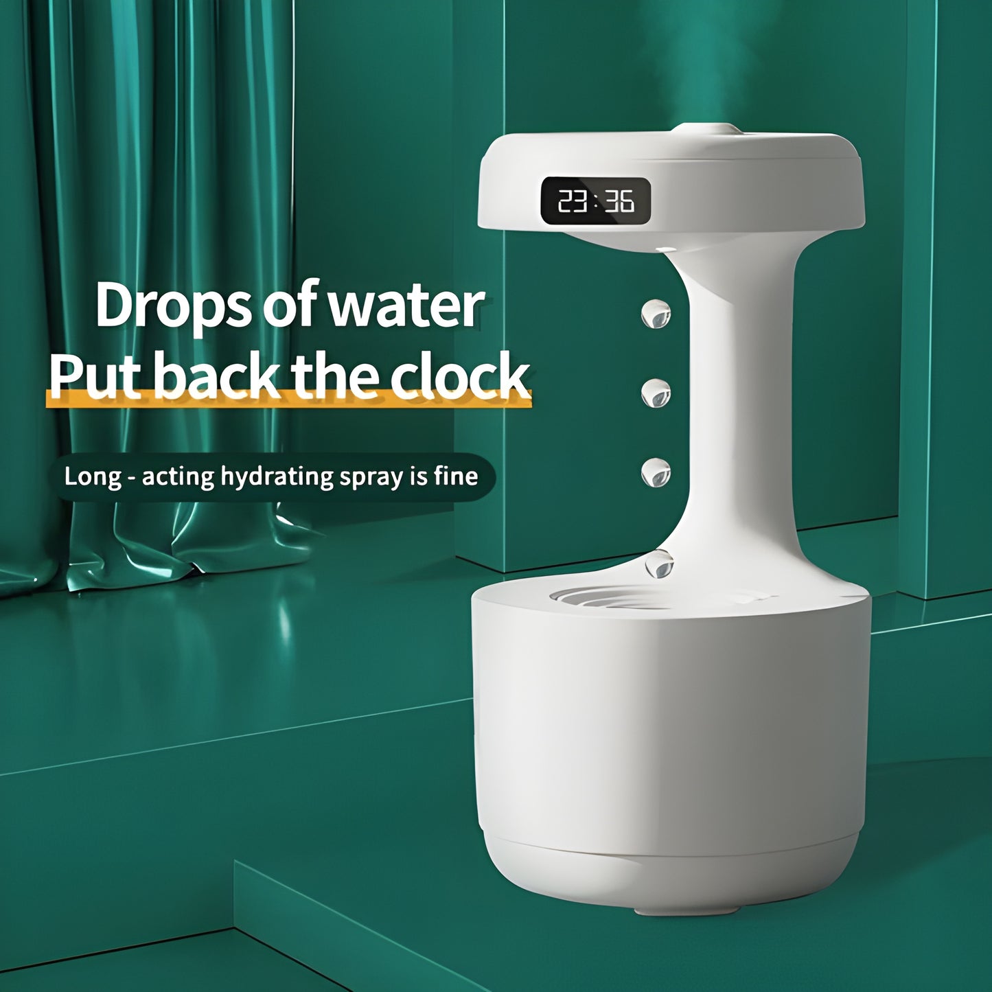 800ml LED Water Drop Anti-Gravity Humidifier & Diffuser with Clock Display | USB Powered