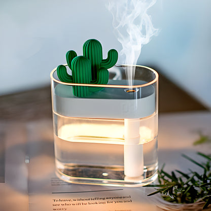 160ML Ultrasonic Air Humidifier & Aroma Diffuser – USB Essential Oil Diffuser,  Clear Cactus Design, Car Purifier, Anion Mist Maker