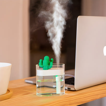 160ML Ultrasonic Air Humidifier & Aroma Diffuser – USB Essential Oil Diffuser,  Clear Cactus Design, Car Purifier, Anion Mist Maker