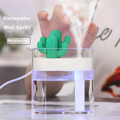 160ML Ultrasonic Air Humidifier & Aroma Diffuser – USB Essential Oil Diffuser,  Clear Cactus Design, Car Purifier, Anion Mist Maker