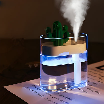 160ML Ultrasonic Air Humidifier & Aroma Diffuser – USB Essential Oil Diffuser,  Clear Cactus Design, Car Purifier, Anion Mist Maker