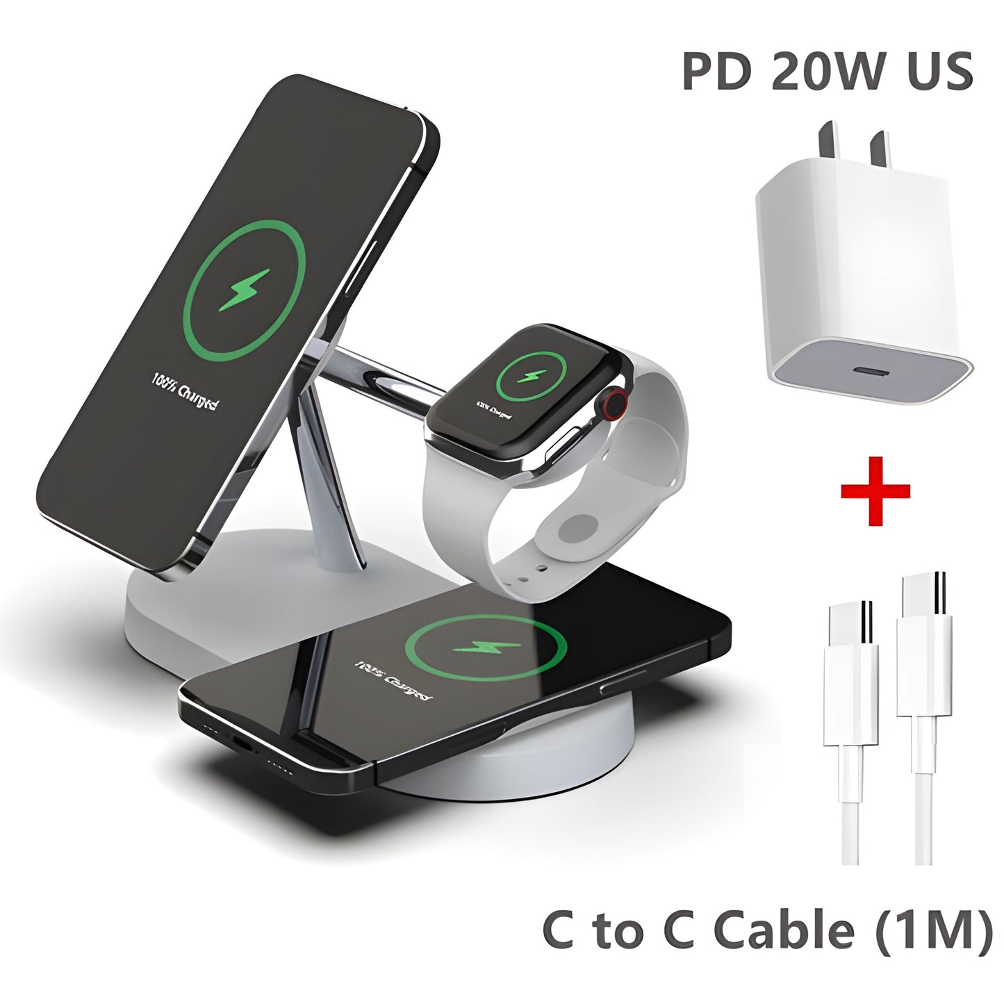 3-in-1 Wireless Magsafe Charger Stand for iPhone, Apple Watch & AirPods Pro – Fast & Efficient Charging Station
