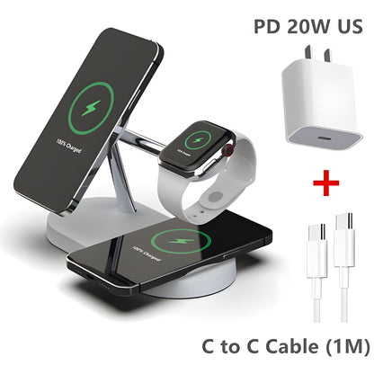 3-in-1 Wireless Magsafe Charger Stand for iPhone, Apple Watch & AirPods Pro – Fast & Efficient Charging Station
