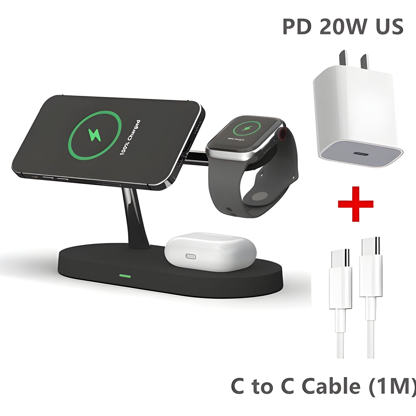 3-in-1 Wireless Magsafe Charger Stand for iPhone, Apple Watch & AirPods Pro – Fast & Efficient Charging Station