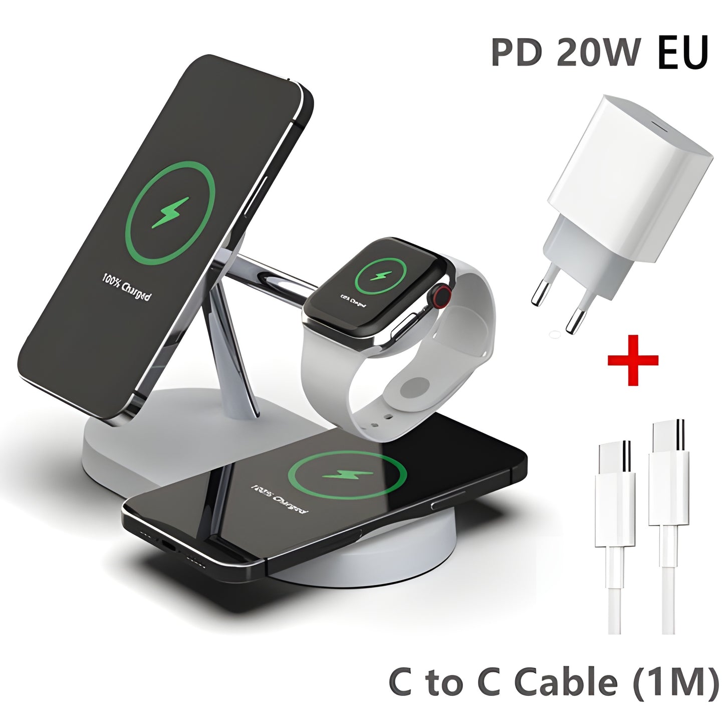 3-in-1 Wireless Magsafe Charger Stand for iPhone, Apple Watch & AirPods Pro – Fast & Efficient Charging Station