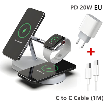 3-in-1 Wireless Magsafe Charger Stand for iPhone, Apple Watch & AirPods Pro – Fast & Efficient Charging Station