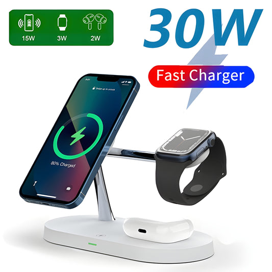 3-in-1 Wireless Magsafe Charger Stand for iPhone, Apple Watch & AirPods Pro – Fast & Efficient Charging Station