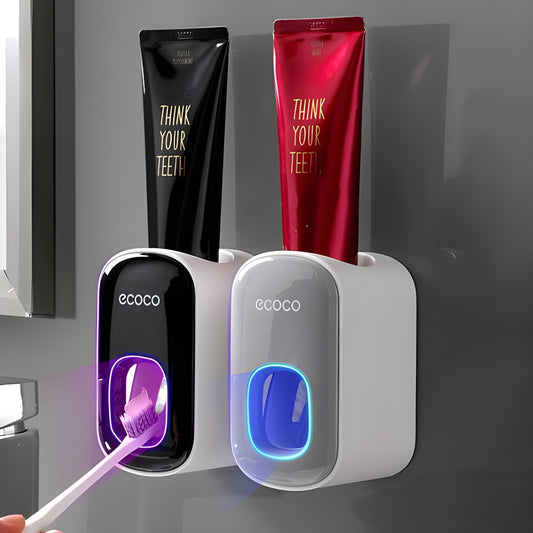 Wall Mount Automatic Toothpaste Dispenser & Toothbrush Holder – Hands-Free, Eco-Friendly Bathroom