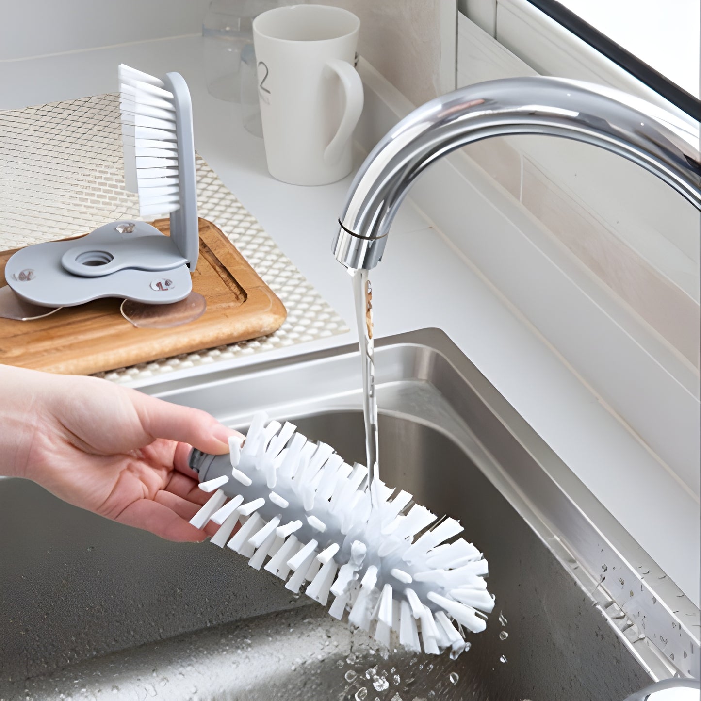 3-Head Kitchen Bottle Brush – Multi-Angle Cleaner for Bottles, Glasses & Baby Items