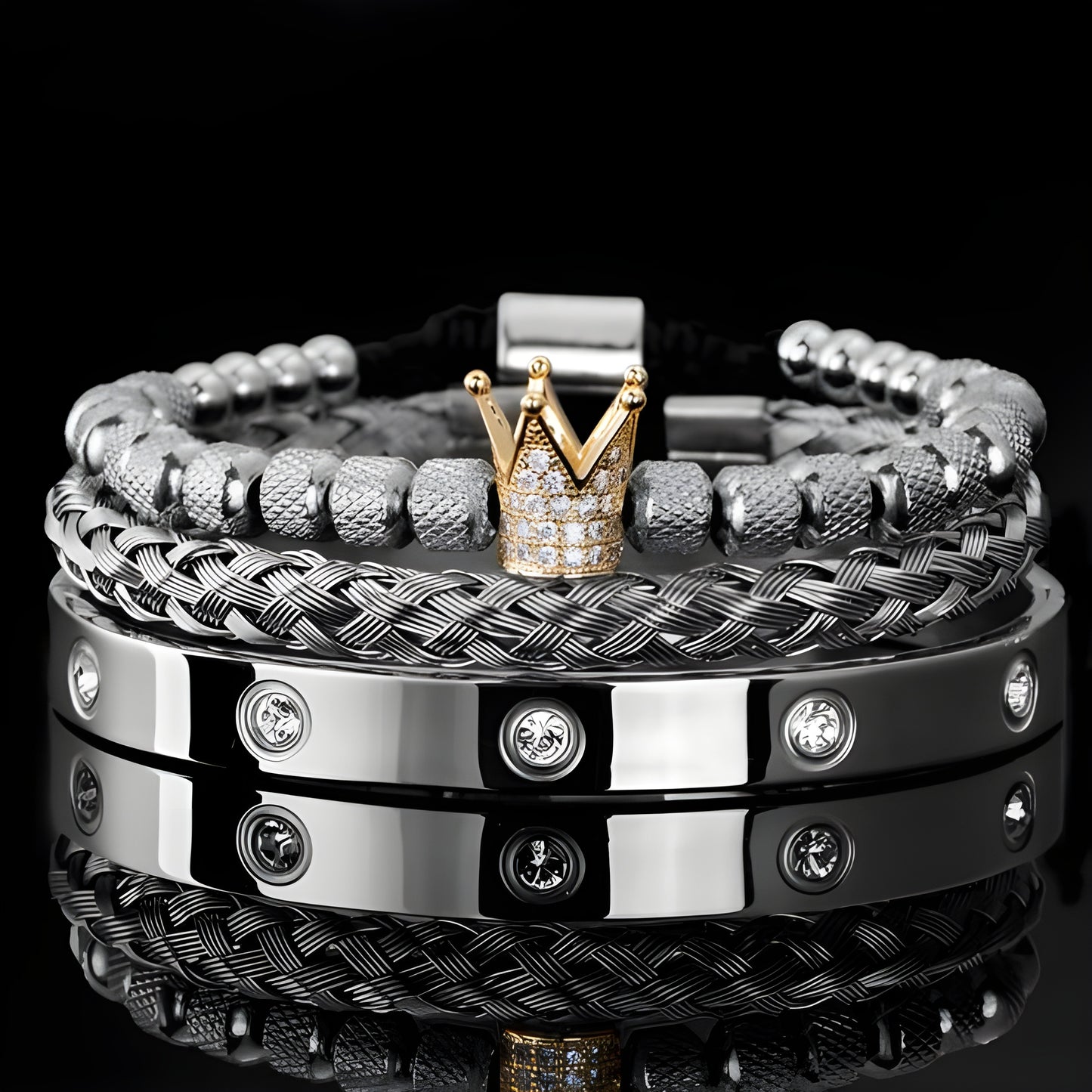 Diamond Roman Bracelets – Luxury Stainless Steel with Copper Crown & Crystal Detail