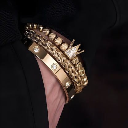 Diamond Roman Bracelets – Luxury Stainless Steel with Copper Crown & Crystal Detail