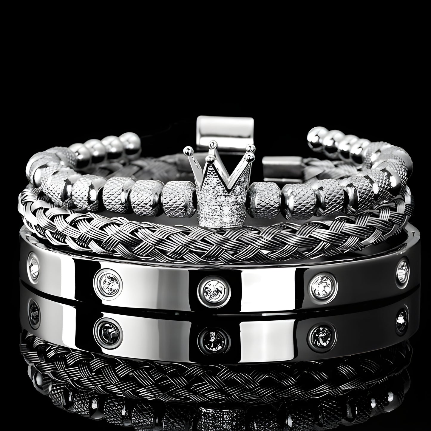 Diamond Roman Bracelets – Luxury Stainless Steel with Copper Crown & Crystal Detail