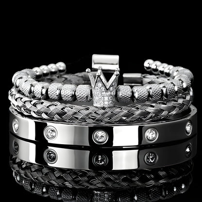 Diamond Roman Bracelets – Luxury Stainless Steel with Copper Crown & Crystal Detail