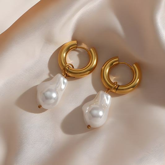 Water Drop Earrings – Gold-Plated Hoop Earrings with Removable Baroque Pearl Charm
