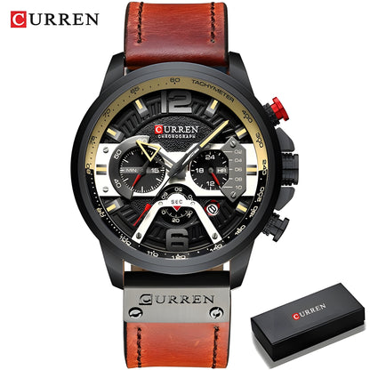 Military Leather Chronograph Wristwatch – Durable & Stylish, 30M Water-Resistant for Men