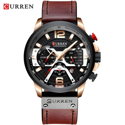 Military Leather Chronograph Wristwatch – Durable & Stylish, 30M Water-Resistant for Men