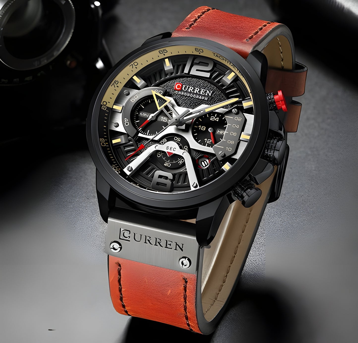 Military Leather Chronograph Wristwatch – Durable & Stylish, 30M Water-Resistant for Men