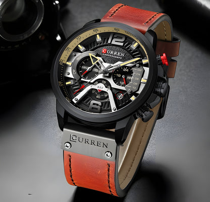 Military Leather Chronograph Wristwatch – Durable & Stylish, 30M Water-Resistant for Men