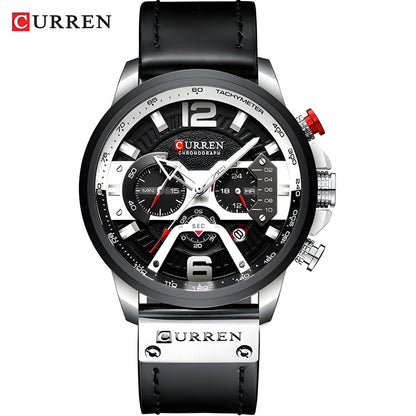 Military Leather Chronograph Wristwatch – Durable & Stylish, 30M Water-Resistant for Men