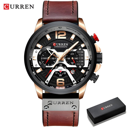 Military Leather Chronograph Wristwatch – Durable & Stylish, 30M Water-Resistant for Men