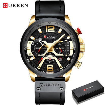 Military Leather Chronograph Wristwatch – Durable & Stylish, 30M Water-Resistant for Men