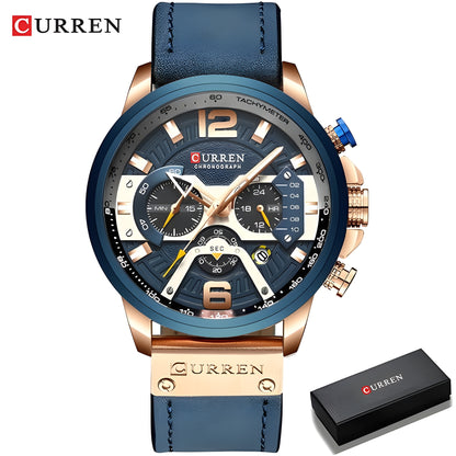 Military Leather Chronograph Wristwatch – Durable & Stylish, 30M Water-Resistant for Men