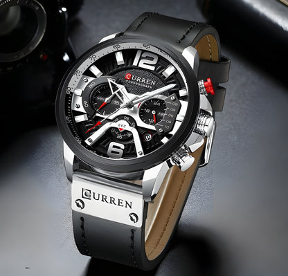 Military Leather Chronograph Wristwatch – Durable & Stylish, 30M Water-Resistant for Men