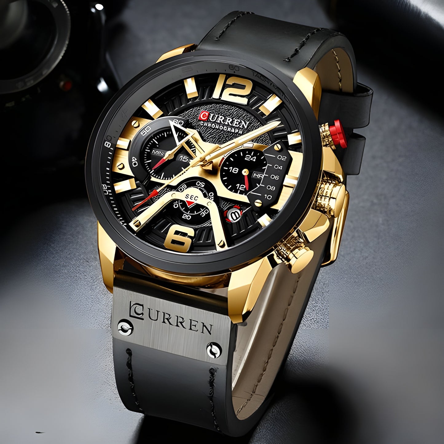 Military Leather Chronograph Wristwatch – Durable & Stylish, 30M Water-Resistant for Men