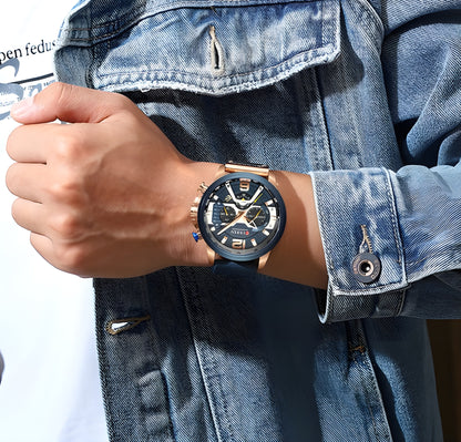 Military Leather Chronograph Wristwatch – Durable & Stylish, 30M Water-Resistant for Men