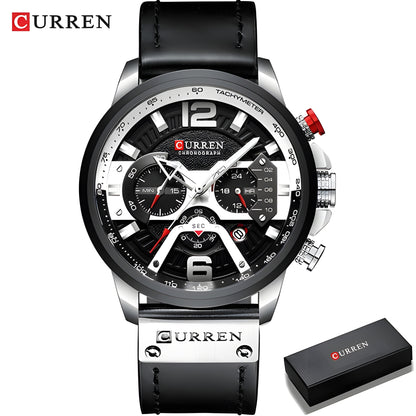 Military Leather Chronograph Wristwatch – Durable & Stylish, 30M Water-Resistant for Men