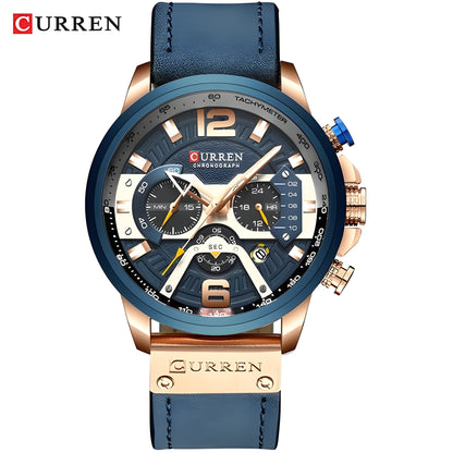 Military Leather Chronograph Wristwatch – Durable & Stylish, 30M Water-Resistant for Men