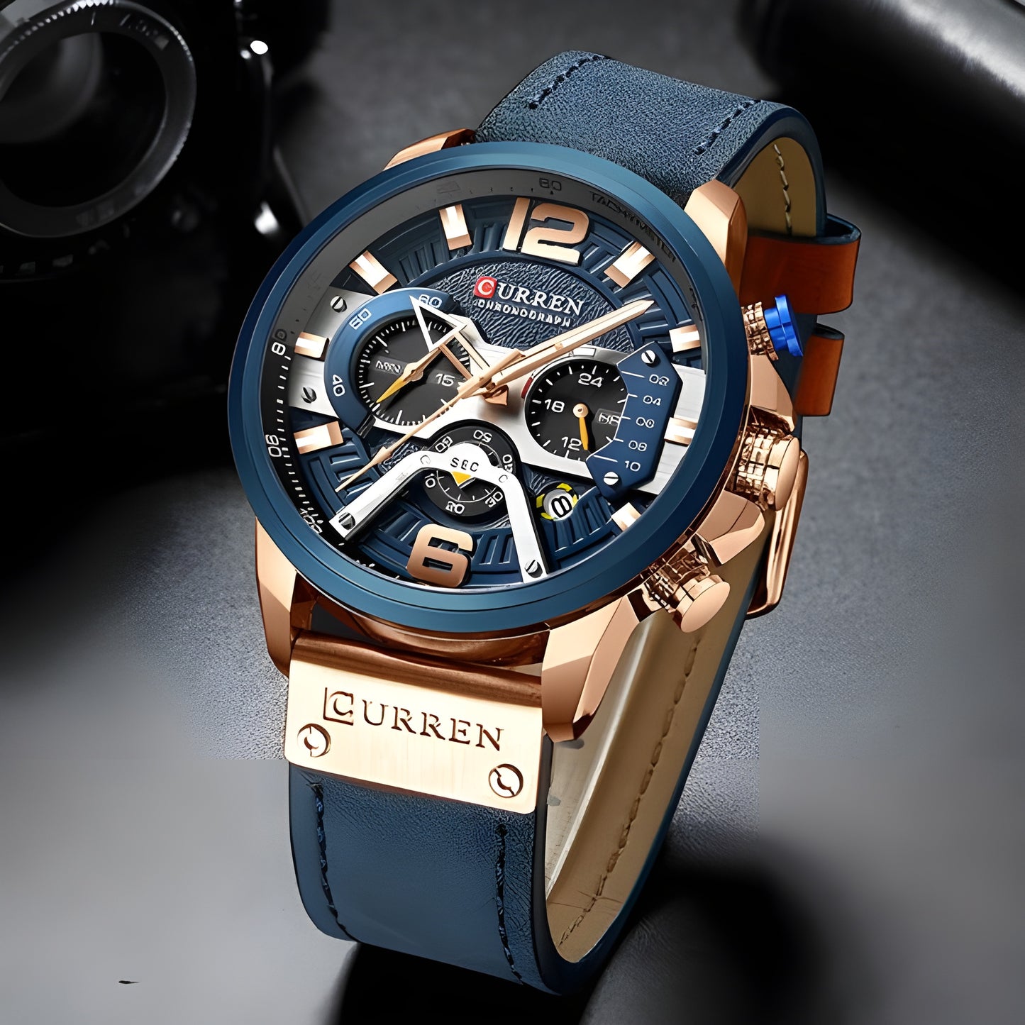 Military Leather Chronograph Wristwatch – Durable & Stylish, 30M Water-Resistant for Men