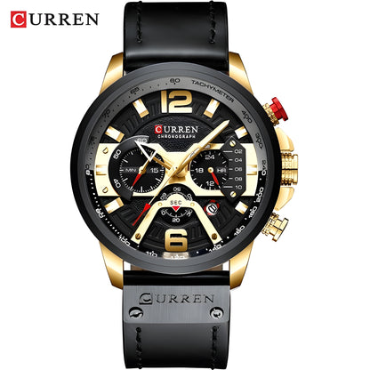 Military Leather Chronograph Wristwatch – Durable & Stylish, 30M Water-Resistant for Men