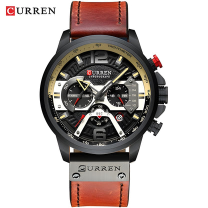 Military Leather Chronograph Wristwatch – Durable & Stylish, 30M Water-Resistant for Men