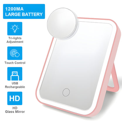 Smart Lighted Makeup Mirror – USB Rechargeable with Adjustable Brightness & 45° Rotation