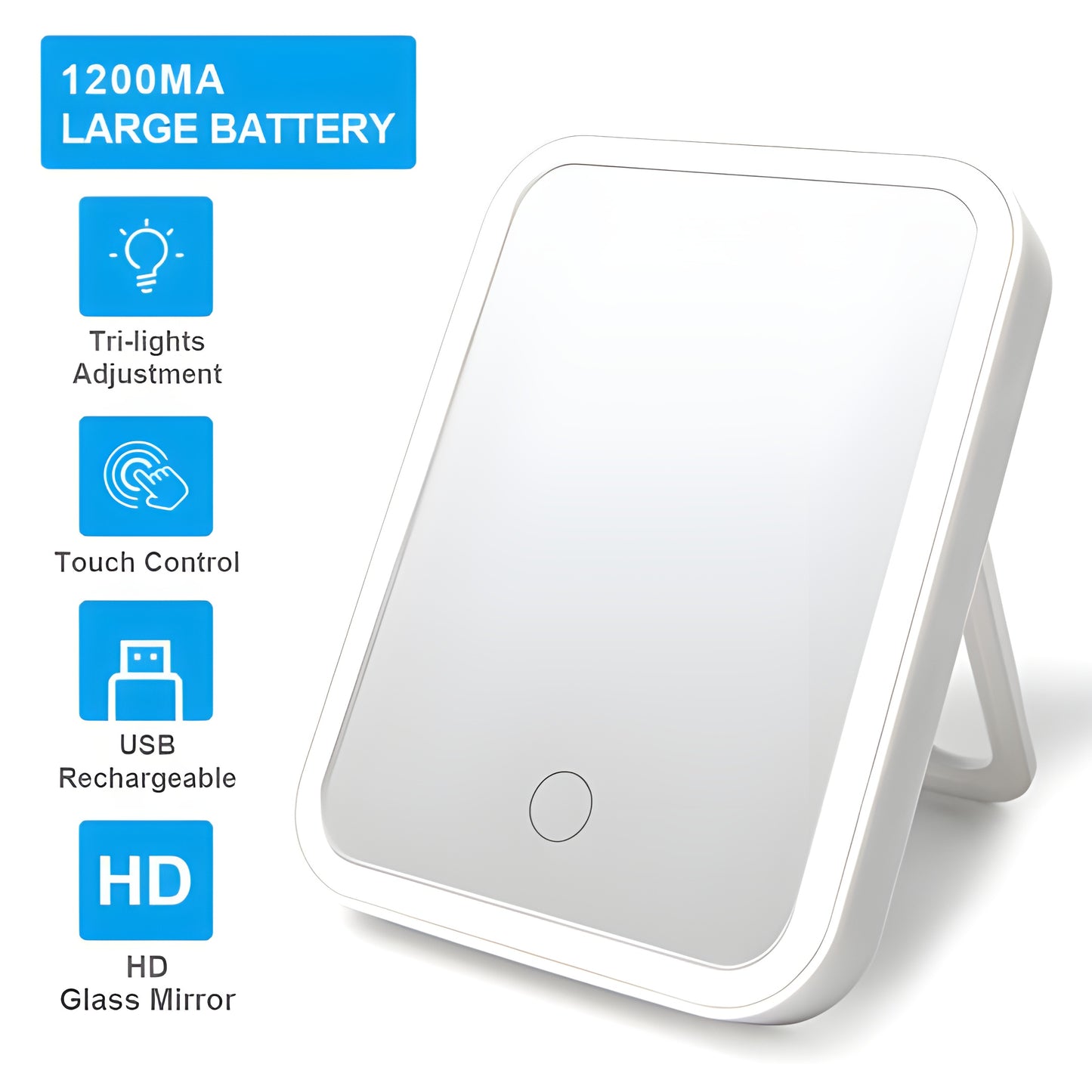 Smart Lighted Makeup Mirror – USB Rechargeable with Adjustable Brightness & 45° Rotation