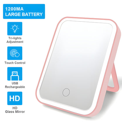 Smart Lighted Makeup Mirror – USB Rechargeable with Adjustable Brightness & 45° Rotation